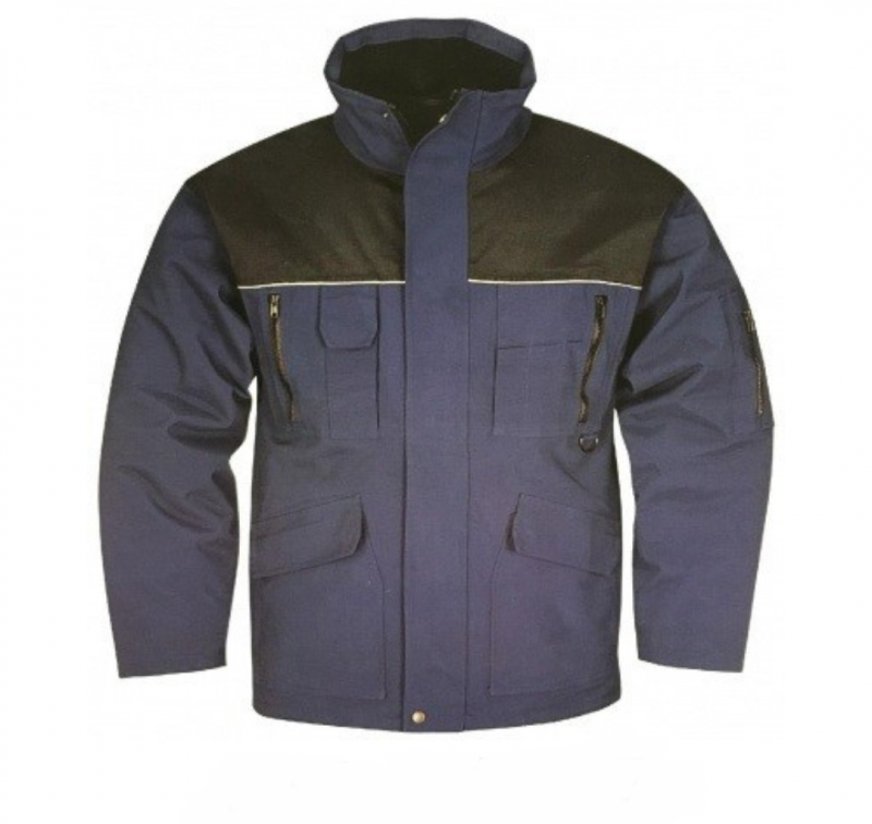 PARKA POLY/PONGEE COMBINADA AZUL/NEGRA CAPITONEADA